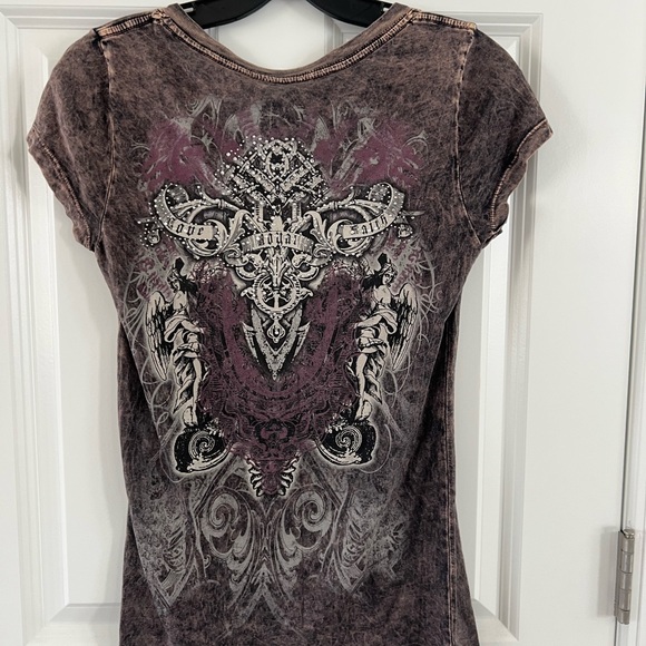 American Age Graphic V-Neck Tee - Brown and Gray - Picture 2 of 5